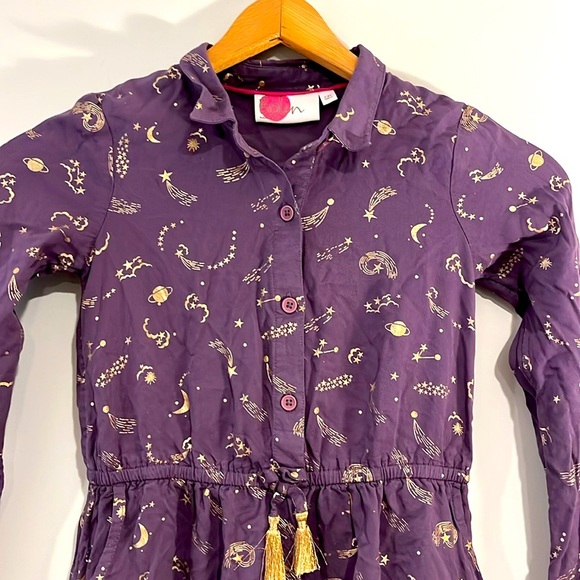 Boden Other - BODEN Girls 7/8 Space Long Sleeve Dress Purple Gold Tassel Lightweight Pockets